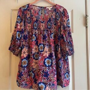 Terra & Sky Top 1X Multicolor Half Sleeve Semi Sheer Blouse